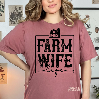 Farm Wife Life Shirt – Rustic Country Wife Apparel with Barn Icon