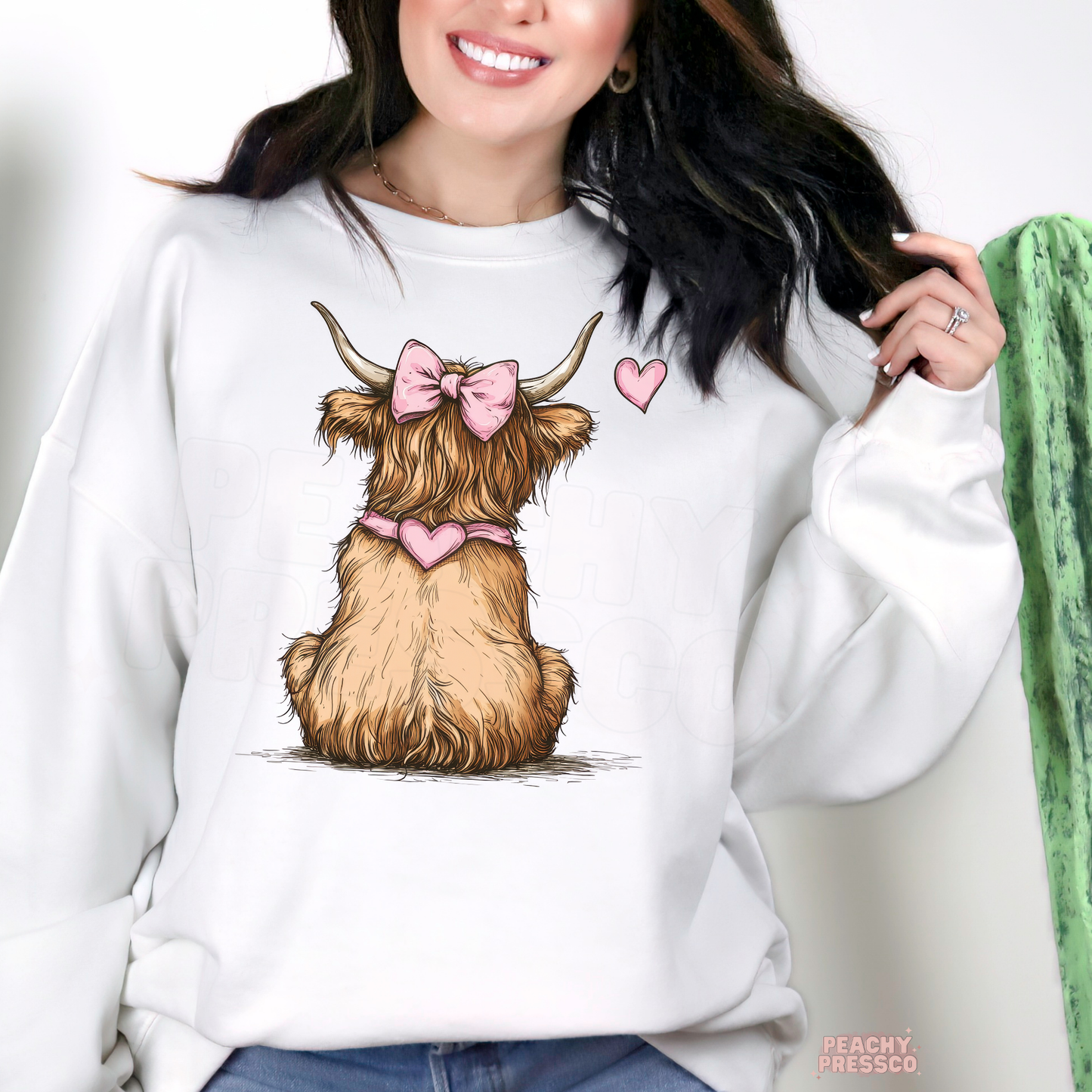 Cute Highland Cow Sweatshirt with Bow – Girly Farm Animal, Valentine’s Day Apparel
