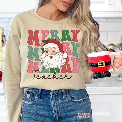 Merry Merry Merry Teacher Christmas Sweatshirt, Apparel