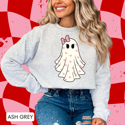 Cute Valentine Ghost Sweatshirt – Girly Heart Print Cozy Valentine’s Day Apparel