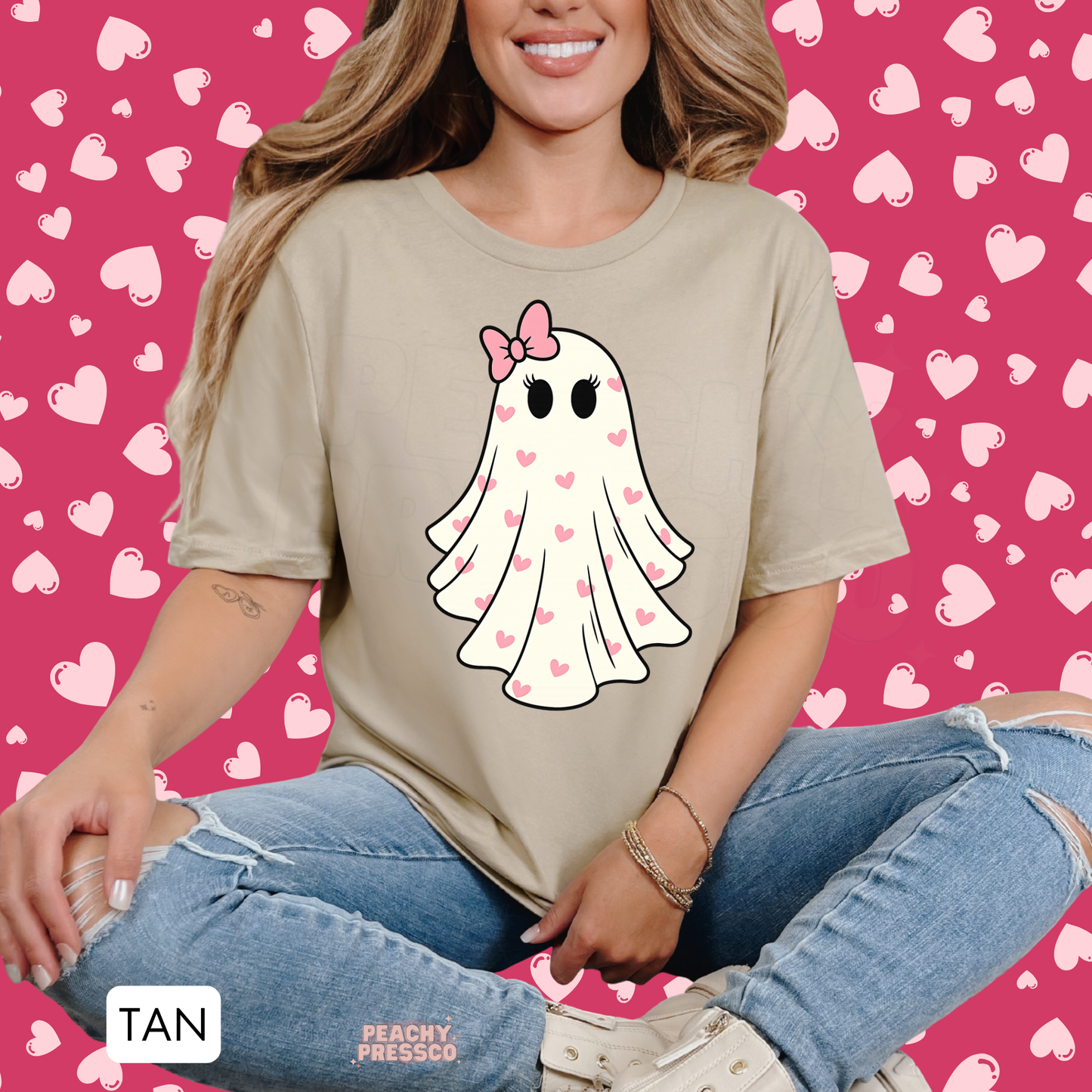 Cute Valentine Ghost Sweatshirt – Girly Heart Print Cozy Valentine’s Day Apparel