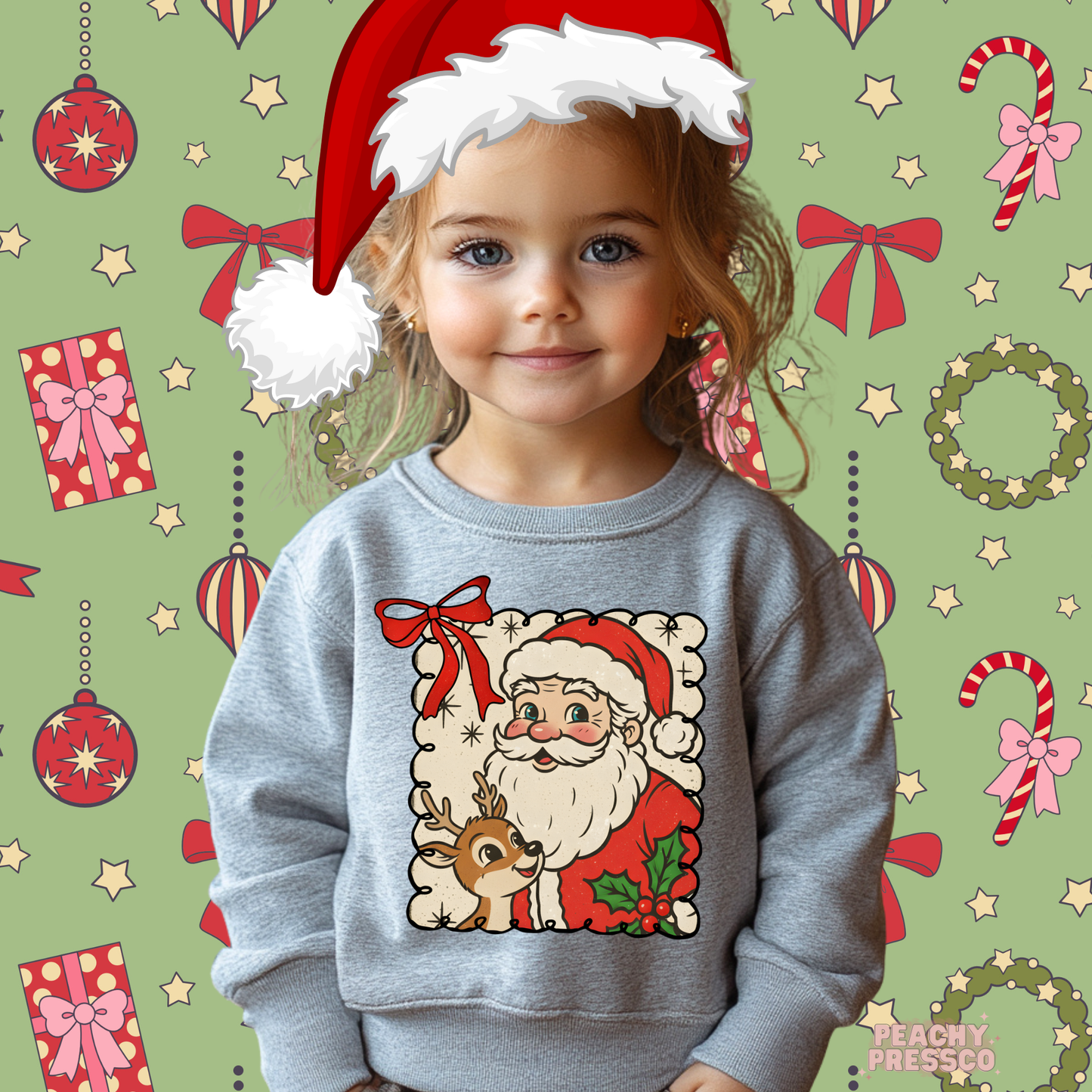 Santa and Reindeer Christmas Shirt – Festive Holiday Kids Apparel