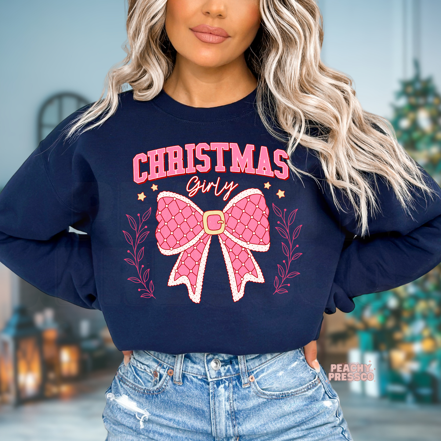 Christmas Girly Bow Sweatshirt – Cute Holiday Apparel