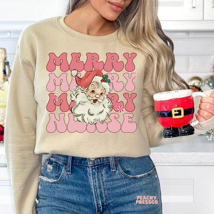 Retro Merry Merry Nurse Christmas Shirt – Santa Claus Holiday Apparel