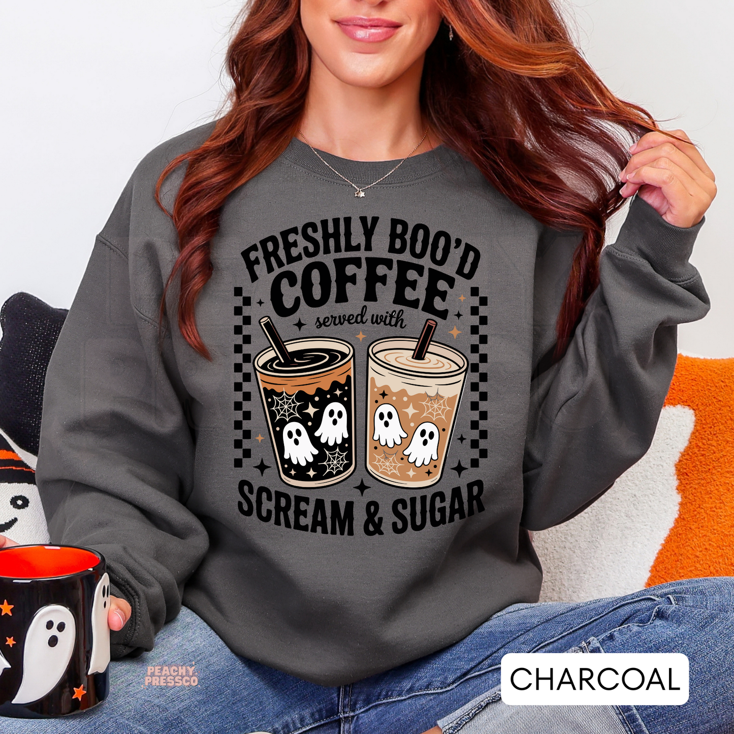Freshly Boo'd Coffee served with Scream & Sugar Ghost Cups | Cozy Halloween Coffee Shirt, Apparel