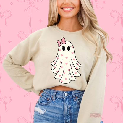 Cute Valentine Ghost Sweatshirt – Girly Heart Print Cozy Valentine’s Day Apparel
