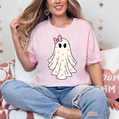 Cute Valentine Ghost Sweatshirt – Girly Heart Print Cozy Valentine’s Day Apparel