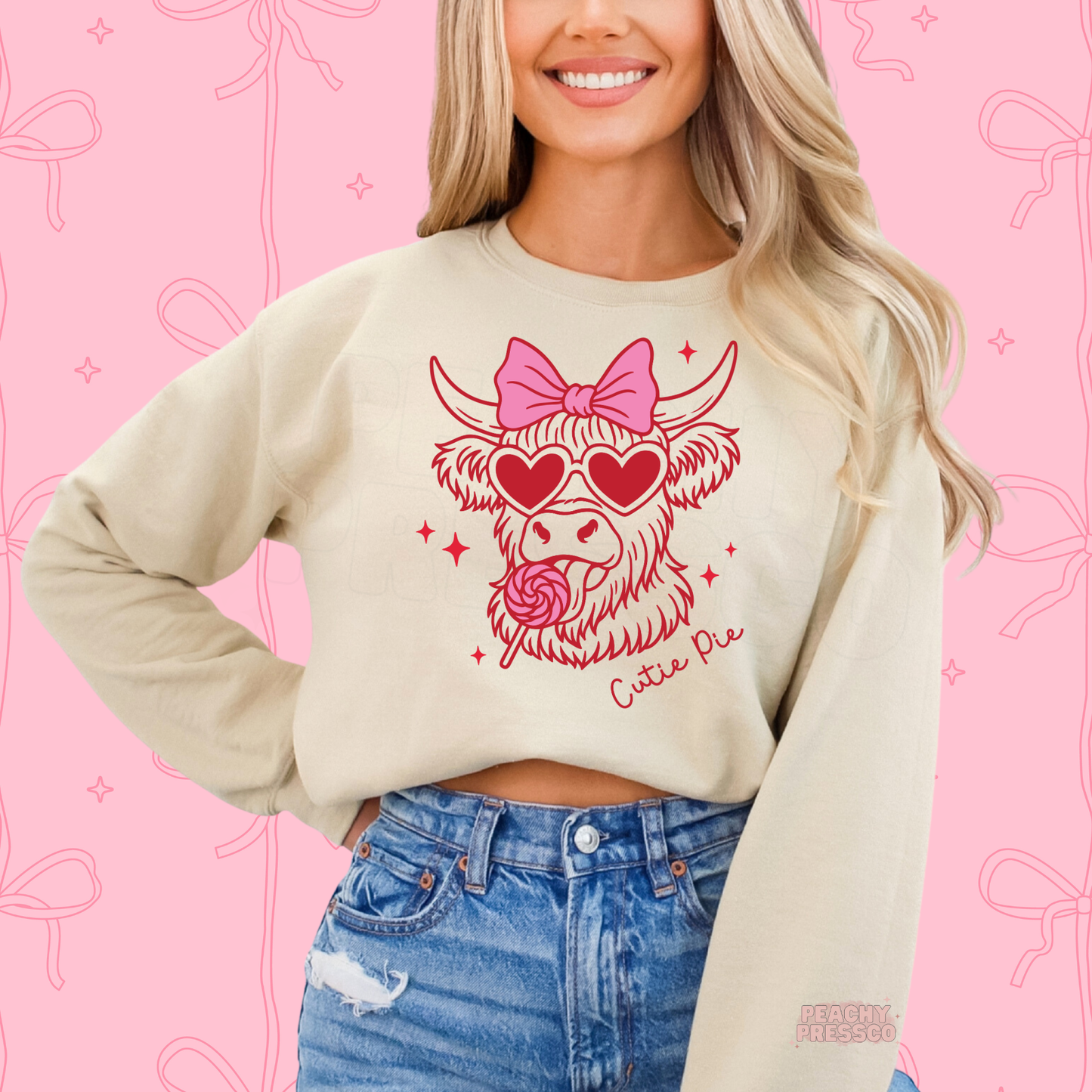 Cute Highland Cow Sweatshirt – Girly Cutie Pie Valentine’s Day Apparel