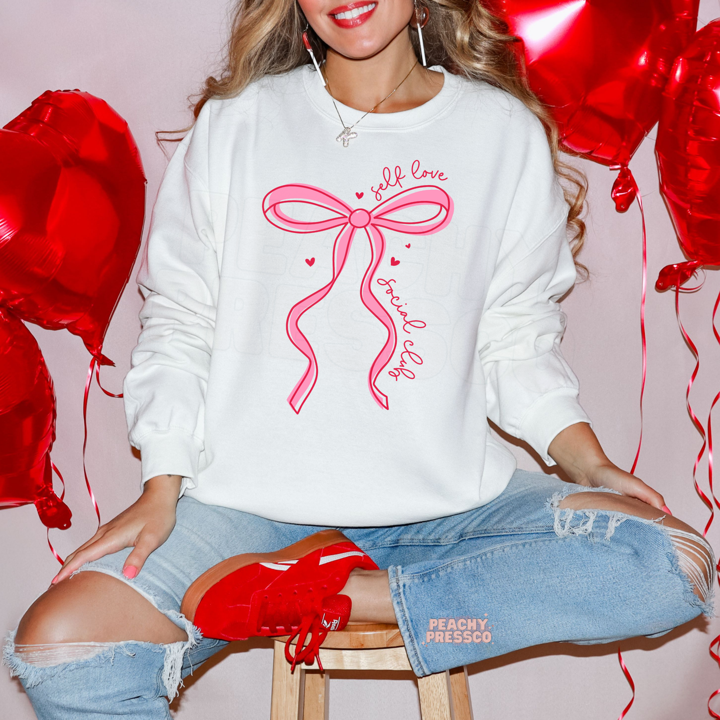 Self Love Social Club Sweatshirt | Cute Bow Valentine’s Day Apparel