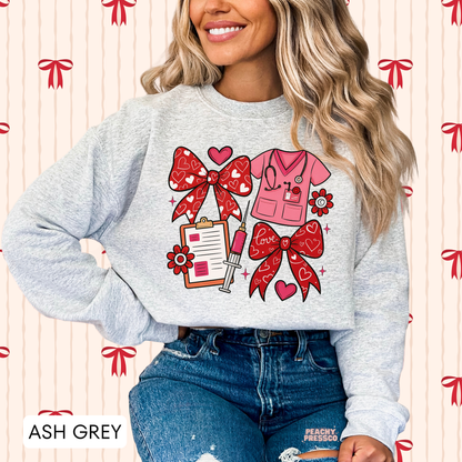 Nurse Valentine | Scrubs Bow Clipboard Heart, Valentine’s Day Apparel for Health Care Workers