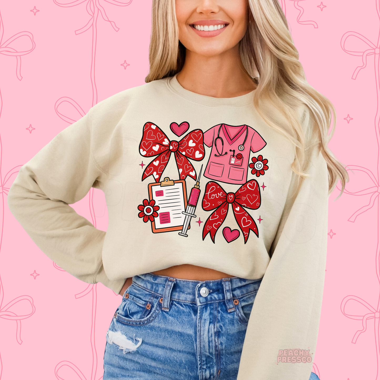 Nurse Valentine | Scrubs Bow Clipboard Heart, Valentine’s Day Apparel for Health Care Workers