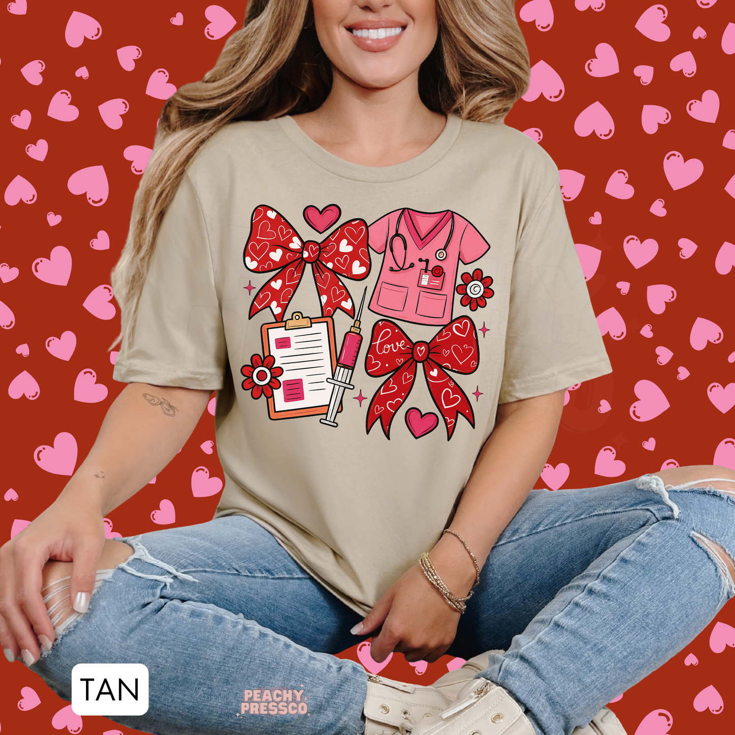 Nurse Valentine | Scrubs Bow Clipboard Heart, Valentine’s Day Apparel for Health Care Workers