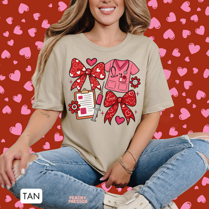 Nurse Valentine | Scrubs Bow Clipboard Heart, Valentine’s Day Apparel for Health Care Workers