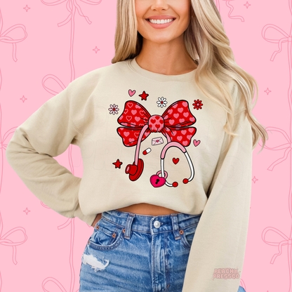 Nurse Heart Bow Stethoscope Shirt, Valentine’s Day Apparel for Health Care Workers