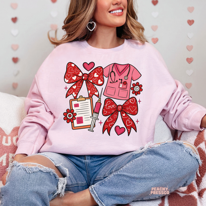Nurse Valentine | Scrubs Bow Clipboard Heart, Valentine’s Day Apparel for Health Care Workers