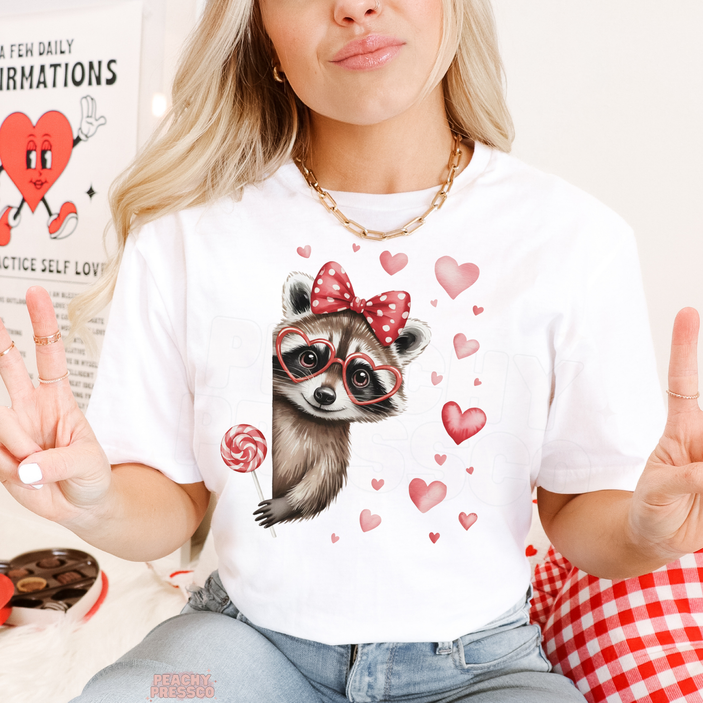 Cute Heart Glasses Raccoon Shirt | Animal Love Valentine’s Day Apparel