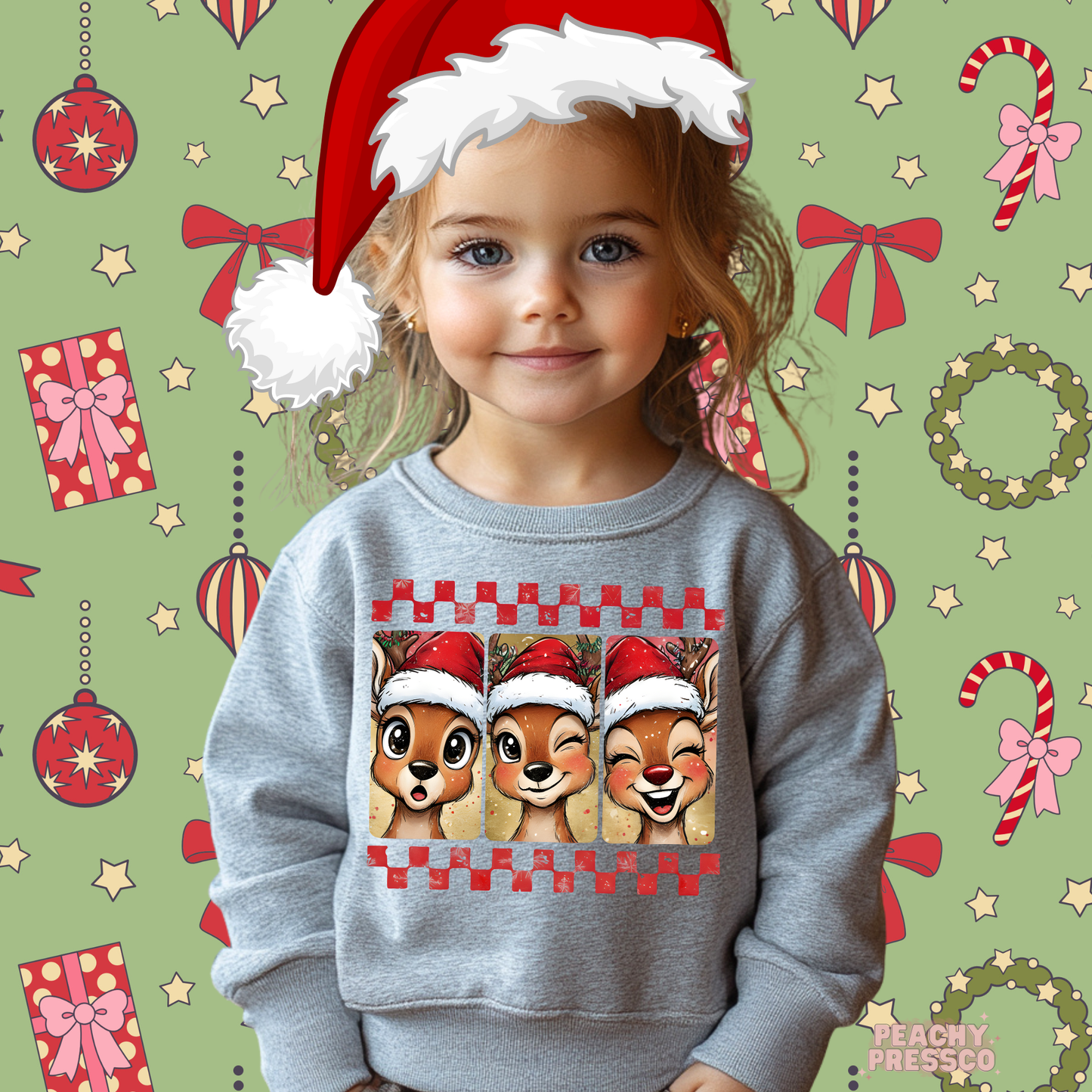 Reindeer Faces Christmas Sweatshirt – Festive Holiday Kids Apparel