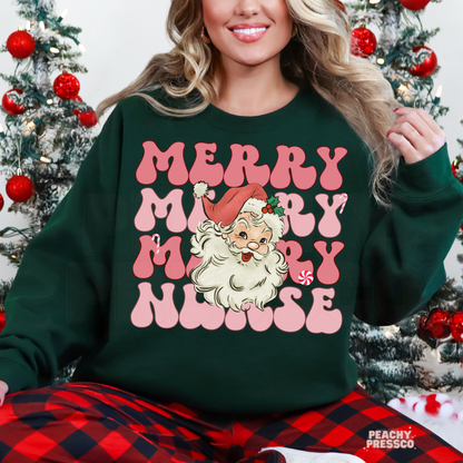 Retro Merry Merry Nurse Christmas Shirt – Santa Claus Holiday Apparel