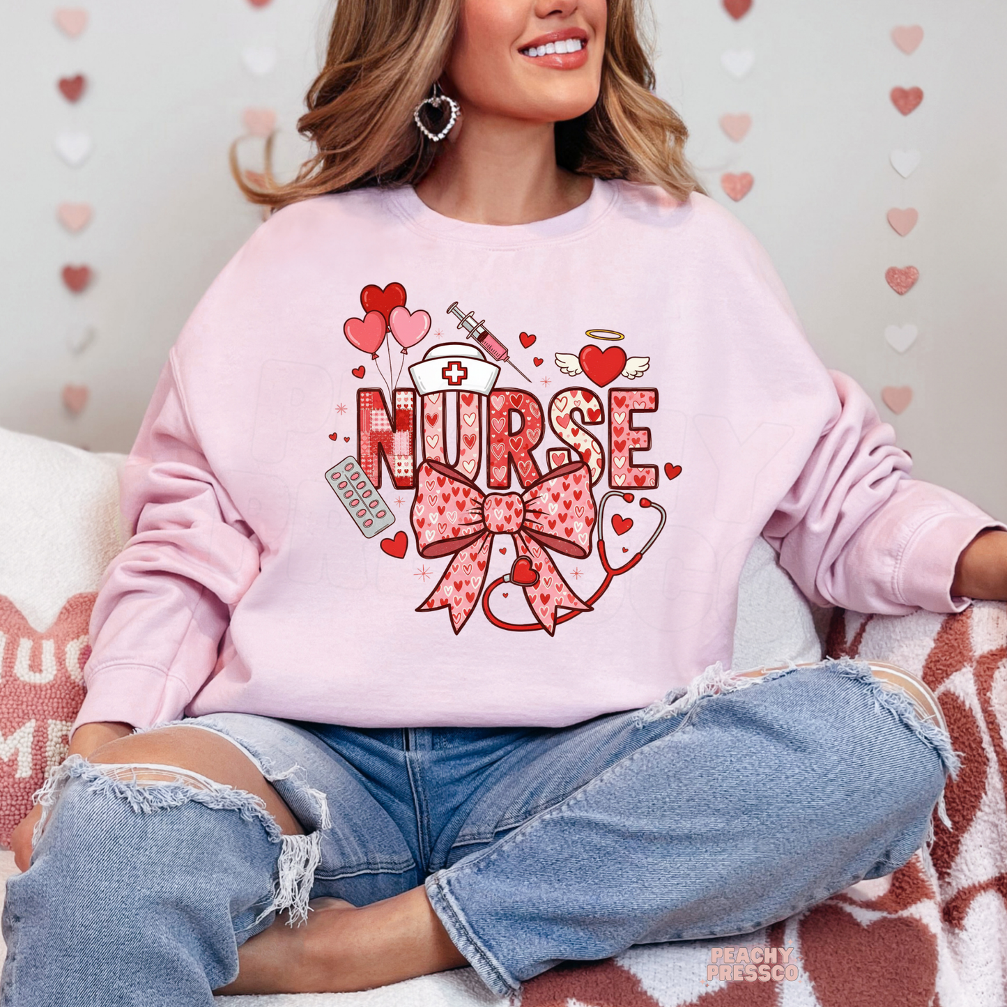 Cute Medical Heart Nurse Sweatshirt, Valentine’s Day Apparel for Health Care Workers