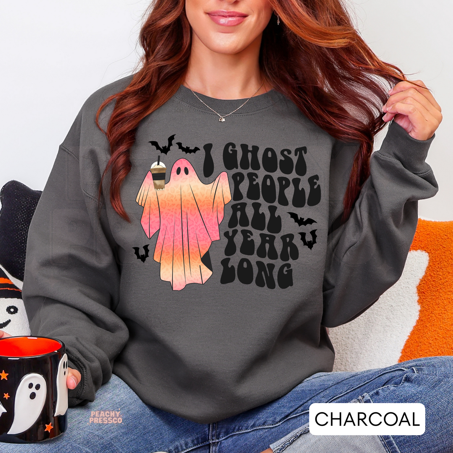 Funny I Ghost People All Year Long, Playful Ghost Graphic Shirt | Bats & Pumpkins Apparel