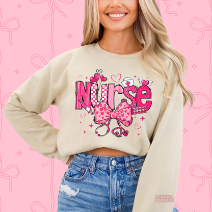 Nurse Sweatshirt for Health Care Workers | Cute Pink Bow Medical Valentine’s Day Apparel
