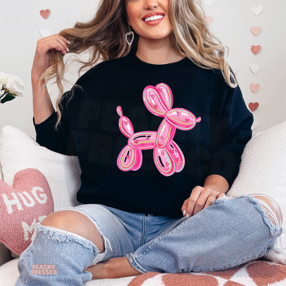 Pink Heart Balloon Dog Sweatshirt – Trendy Cute Love, Valentine’s Day Apparel