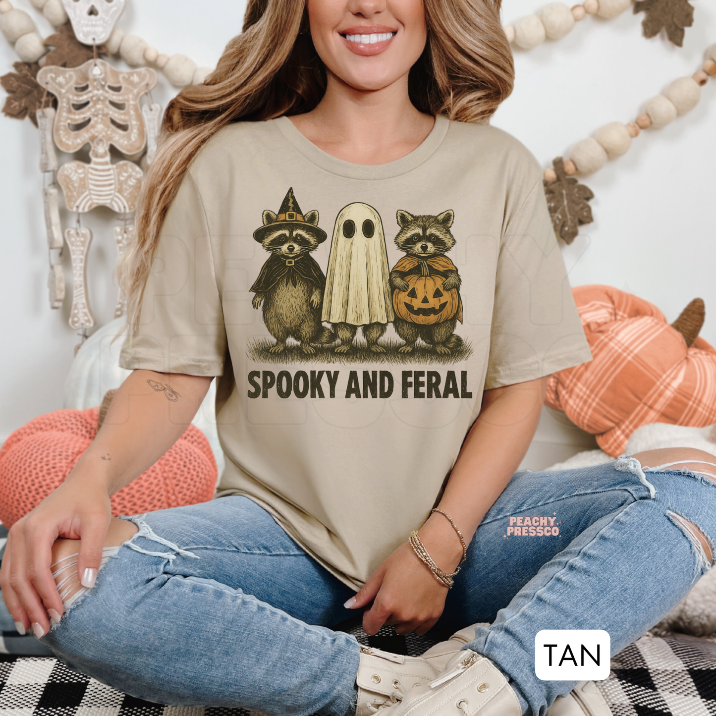 Spooky and Feral Raccoon Halloween Shirt | Cute Retro Graphic Tee, Apparel