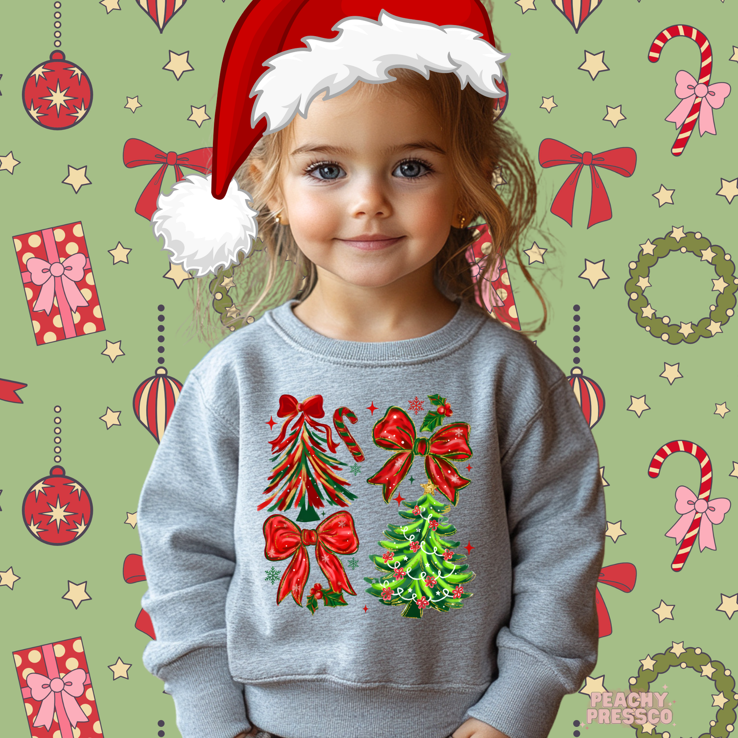 Merry & Bright Christmas Bow Tree Sweatshirt – Festive Holiday Kids Apparel