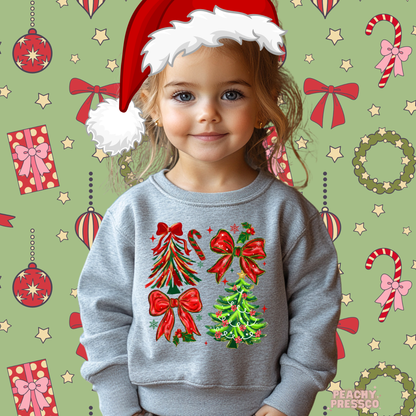 Merry & Bright Christmas Bow Tree Sweatshirt – Festive Holiday Kids Apparel
