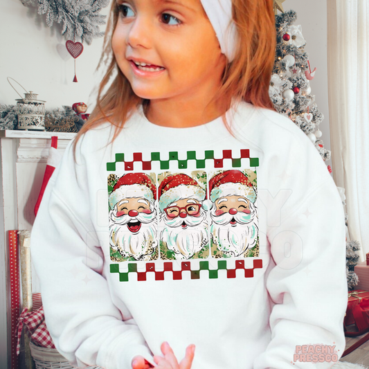 Retro Santa Faces Christmas Sweatshirt – Festive Holiday Kids Apparel