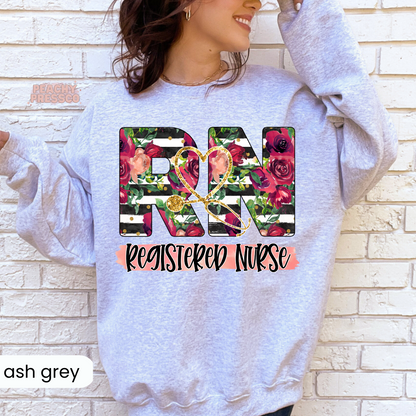 Floral Registered Nurse, RN - Crewneck, Apparel