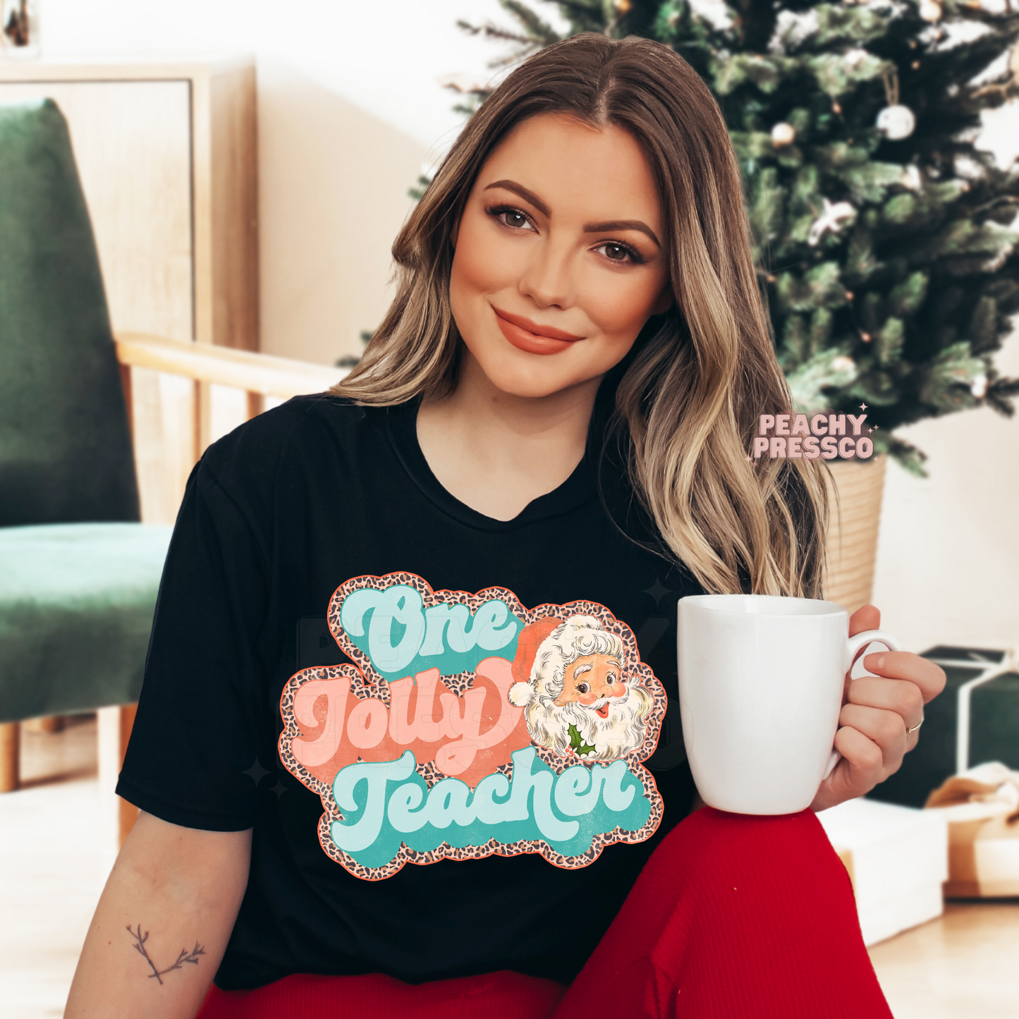 One Jolly Teacher Christmas Shirt – Retro Santa Holiday Apparel