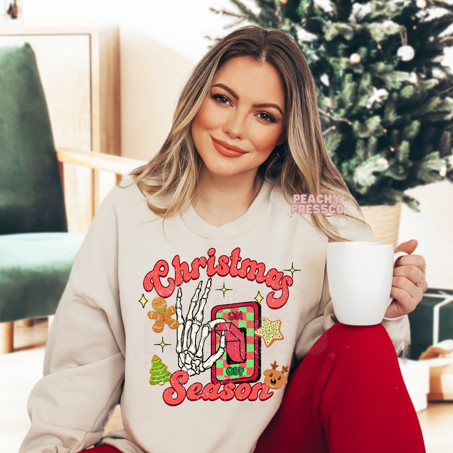 Christmas Season Skeleton Sweatshirt – Spooky Holiday ON/OFF Switch Design Apparel