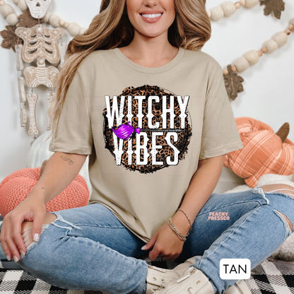 Leopard Print Witchy Vibes Shirt | Mystic Halloween Apparel