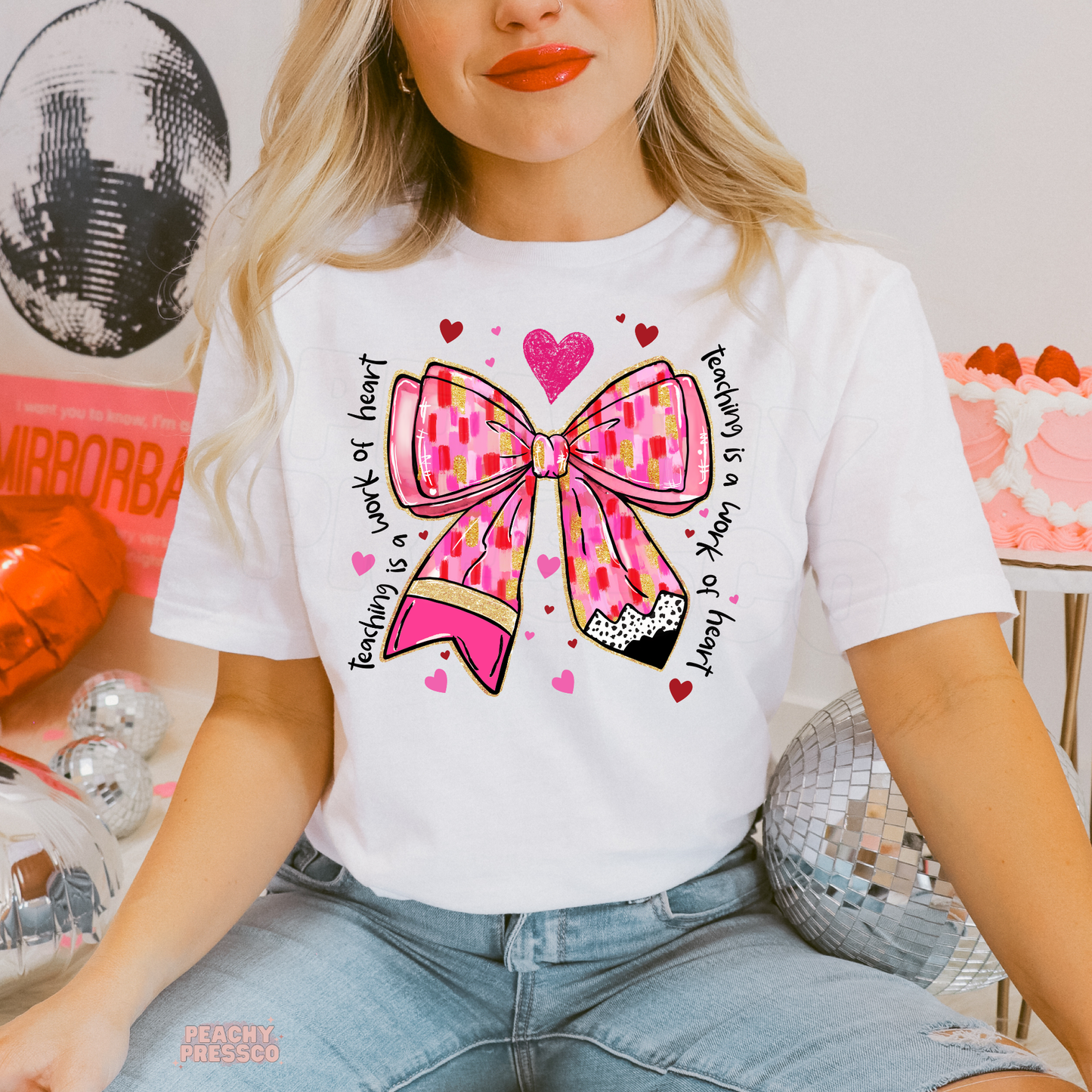 Teaching Is a Work of Heart Shirt for Teachers | Pink Bow Valentine’s Day Apparel