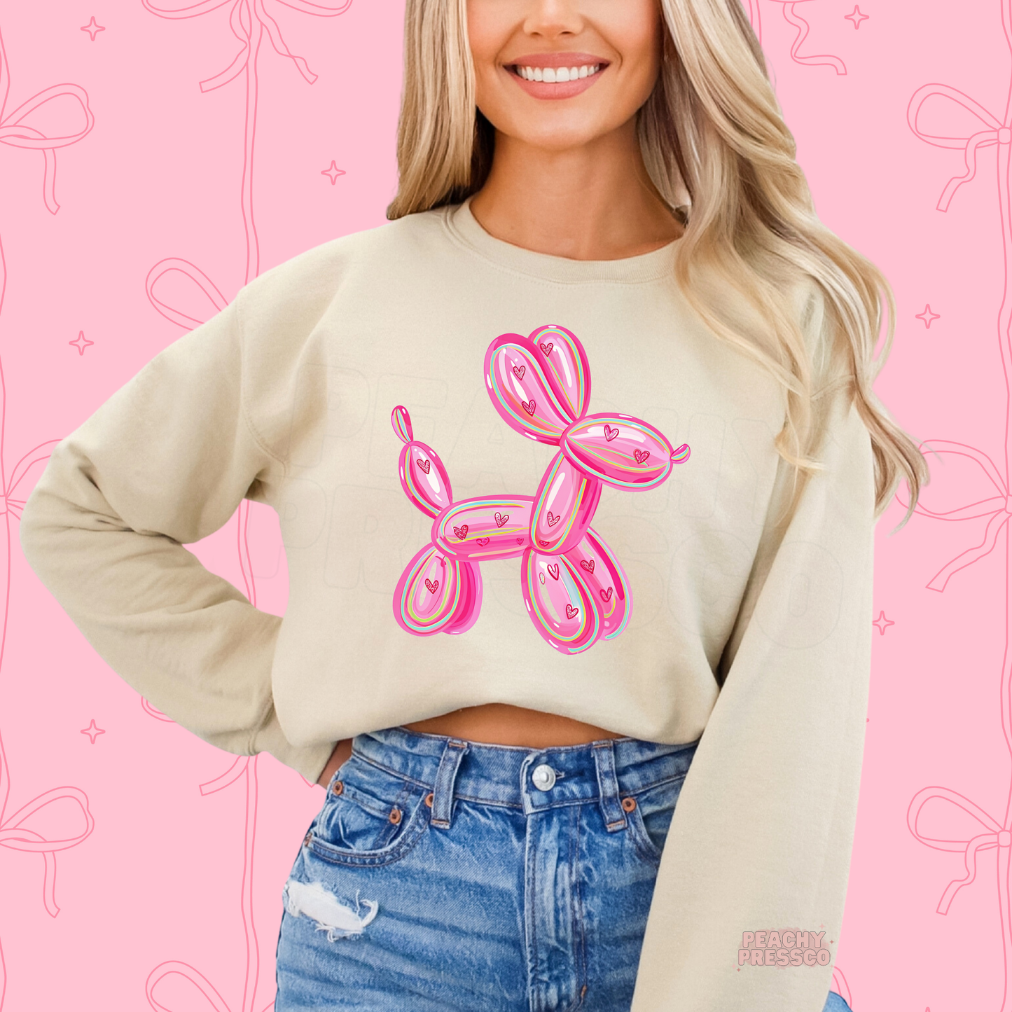 Pink Heart Balloon Dog Sweatshirt – Trendy Cute Love, Valentine’s Day Apparel