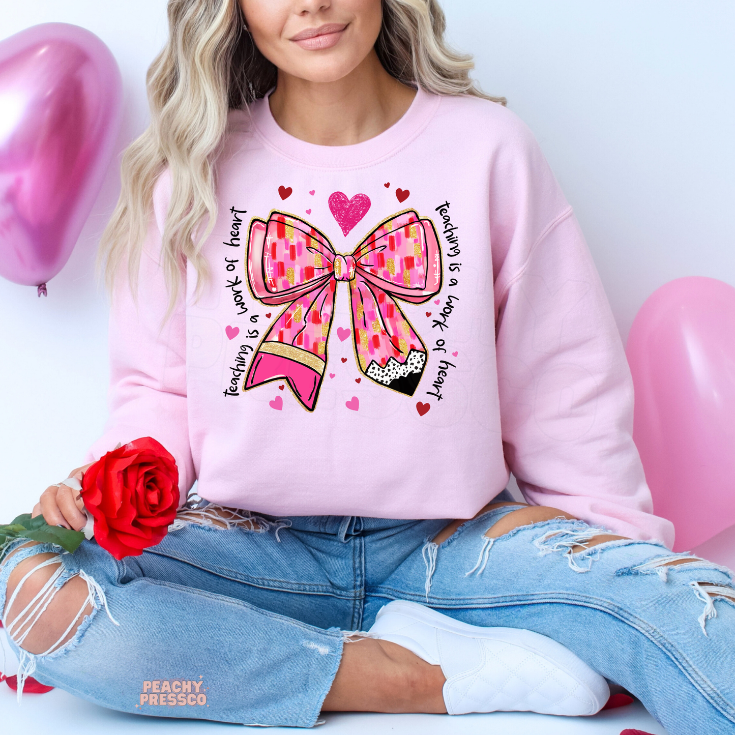 Teaching Is a Work of Heart Shirt for Teachers | Pink Bow Valentine’s Day Apparel