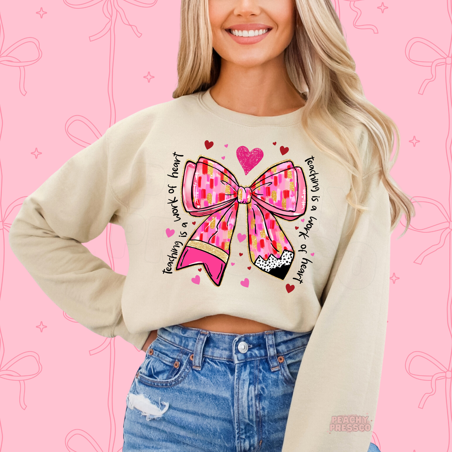 Teaching Is a Work of Heart Shirt for Teachers | Pink Bow Valentine’s Day Apparel