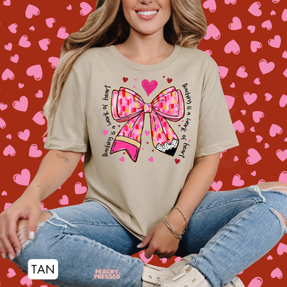 Teaching Is a Work of Heart Shirt for Teachers | Pink Bow Valentine’s Day Apparel