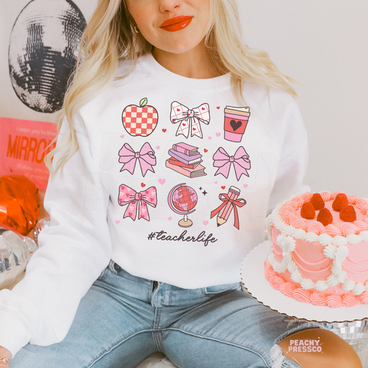 Teacher Life Sweatshirt | Cute School Icons, Valentine’s Day Apparel