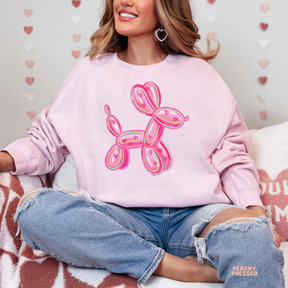 Pink Heart Balloon Dog Sweatshirt – Trendy Cute Love, Valentine’s Day Apparel