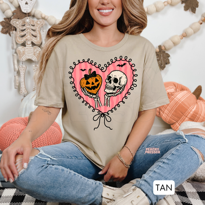 Pumpkin & Skull Heart Halloween Shirt | Cute Creepy Love Apparel