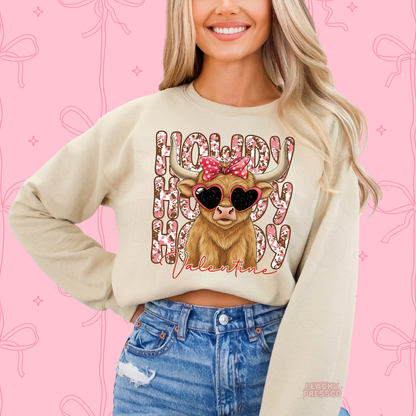 Howdy Valentine Highland Cow Shirt | Western Love Valentine’s Day Apparel