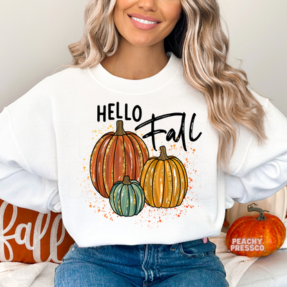 Hello Fall Sweatshirt | Cute Autumn Pumpkins Apparel