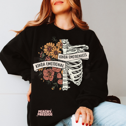 Kinda Emotional Kinda Emotionless Skeleton Floral Tee – Funny Emotional Aesthetic Apparel