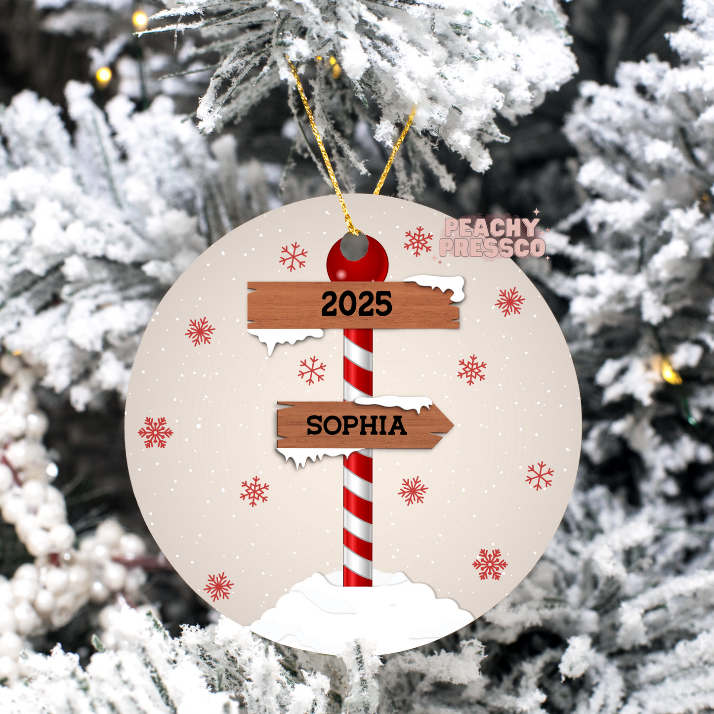Personalized Family Christmas Ceramic Ornament – North Pole Sign - Custom Names Keepsake