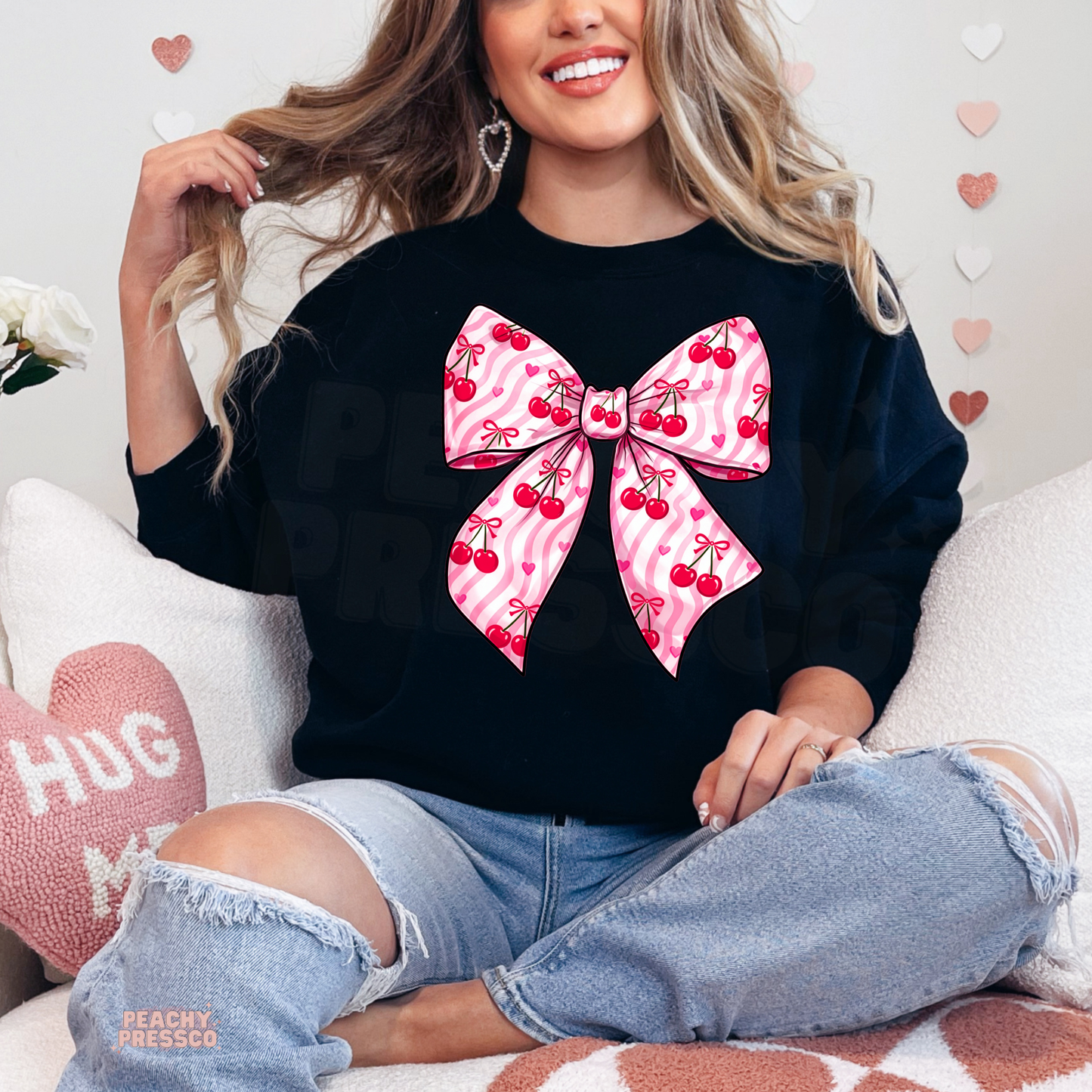 Pink Cherry Bow Shirt – Cute Coquette Valentine’s Day Apparel