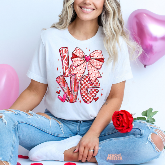 LOVE Bow Shirt – Cute Pink Heart, Valentine’s Day Apparel