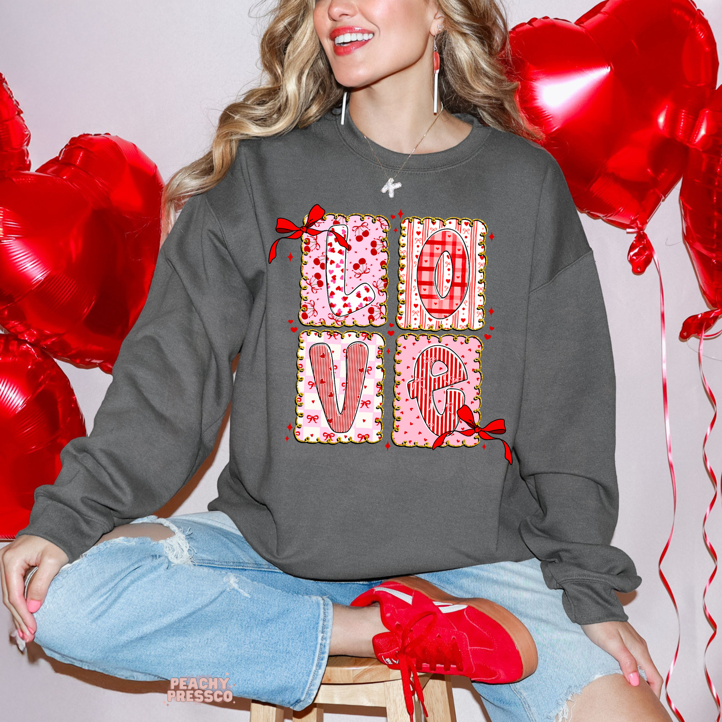 Trendy Love Block Letters Shirt | Cute Bow Heart, Valentine’s Day Apparel
