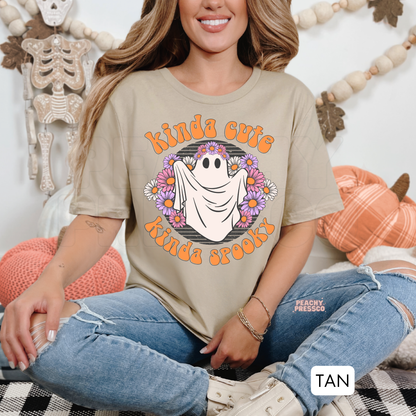 Kinda cute, Kinda spook | Ghost & Flowers Graphic Shirt | Sweet Halloween Charm Crewneck, Apparel